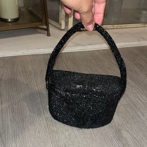 Vintage 1940s Black Glass Seed Beaded Saltbox Shaped Box Purse - Twisted Handle